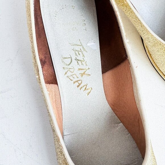 Vintage 70s Teen Dream Gold Lurex Square Toe Evening Heels 10AA - Picture 4 of 11